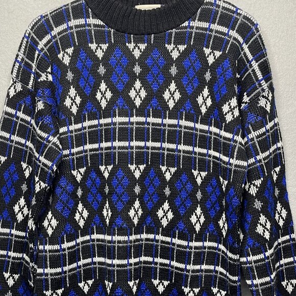 Vintage Separate Issue Mens Small Geometric Argyle Sweater Black Blue White - Picture 2 of 6